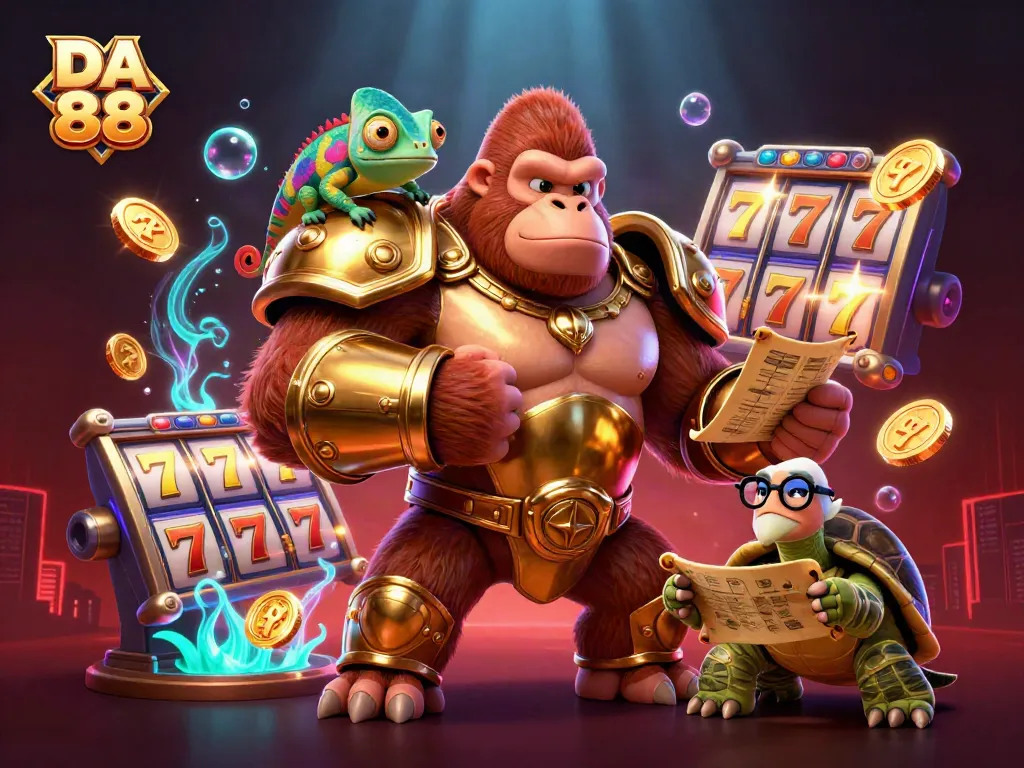 Experience thrilling winnings at DA 88 with vibrant slot reels, golden coins, and dynamic gameplay.