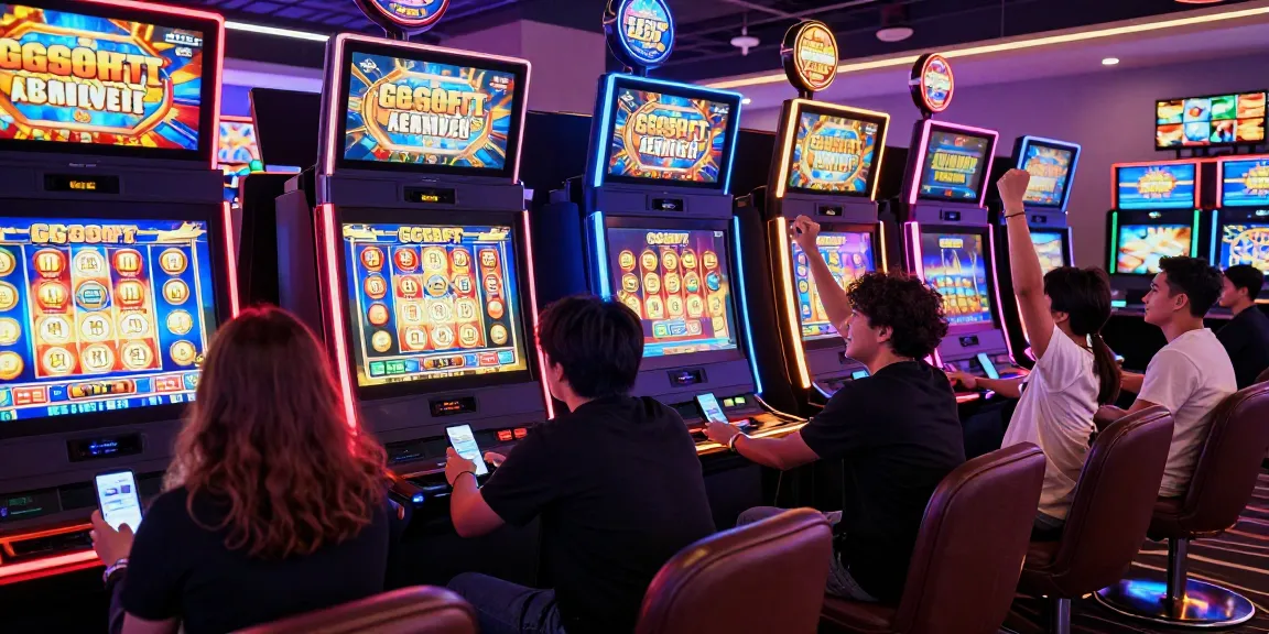 Exciting players enjoying GGSOFT slot games in a vibrant gaming casino atmosphere.