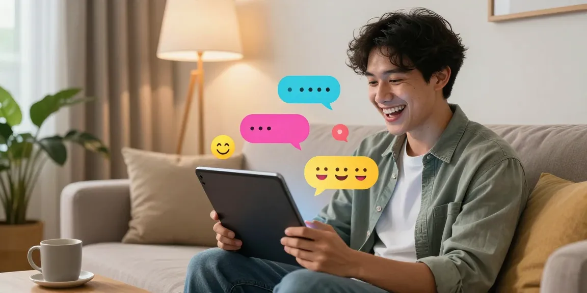 Dynamic spicy chat session with AI companion in cozy living room